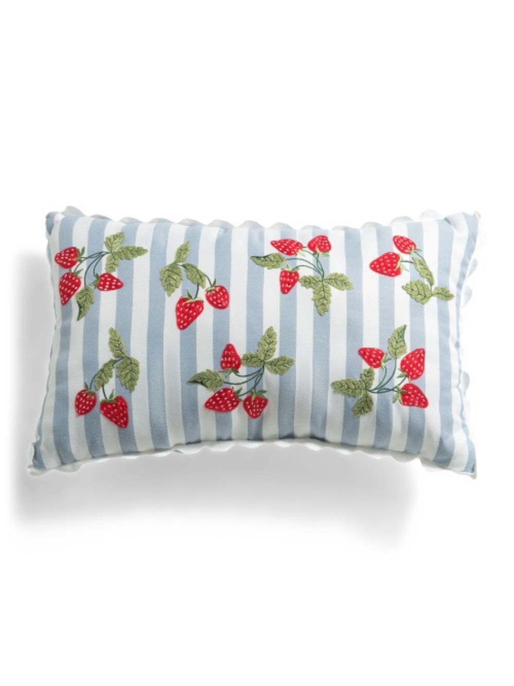 Set of 2 Strawberry Embroidered Blue & White Stripes Indoor/Outdoor Throw Pillow
